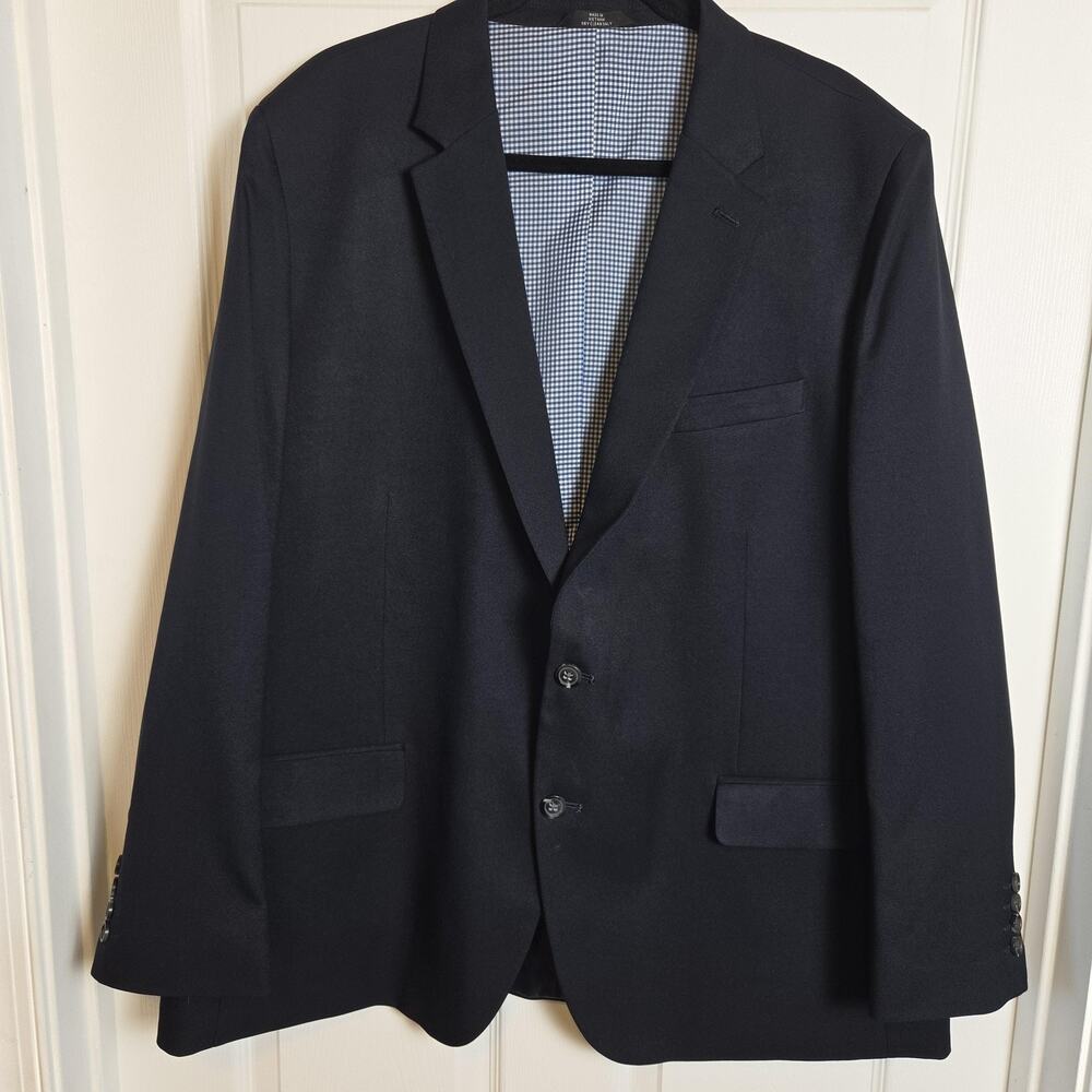 Haggar Blazer Mens 50R Navy Tailored Fit In Motion 2 Button Suit Jacket Stretch